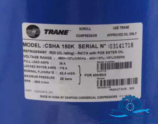 thông số kỹ thuật máy nén lạnh trane csha150k